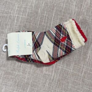 Ralph Lauren Baby 3 Pair Socks 6-12 Months Red Cream Navy Plaid NWT